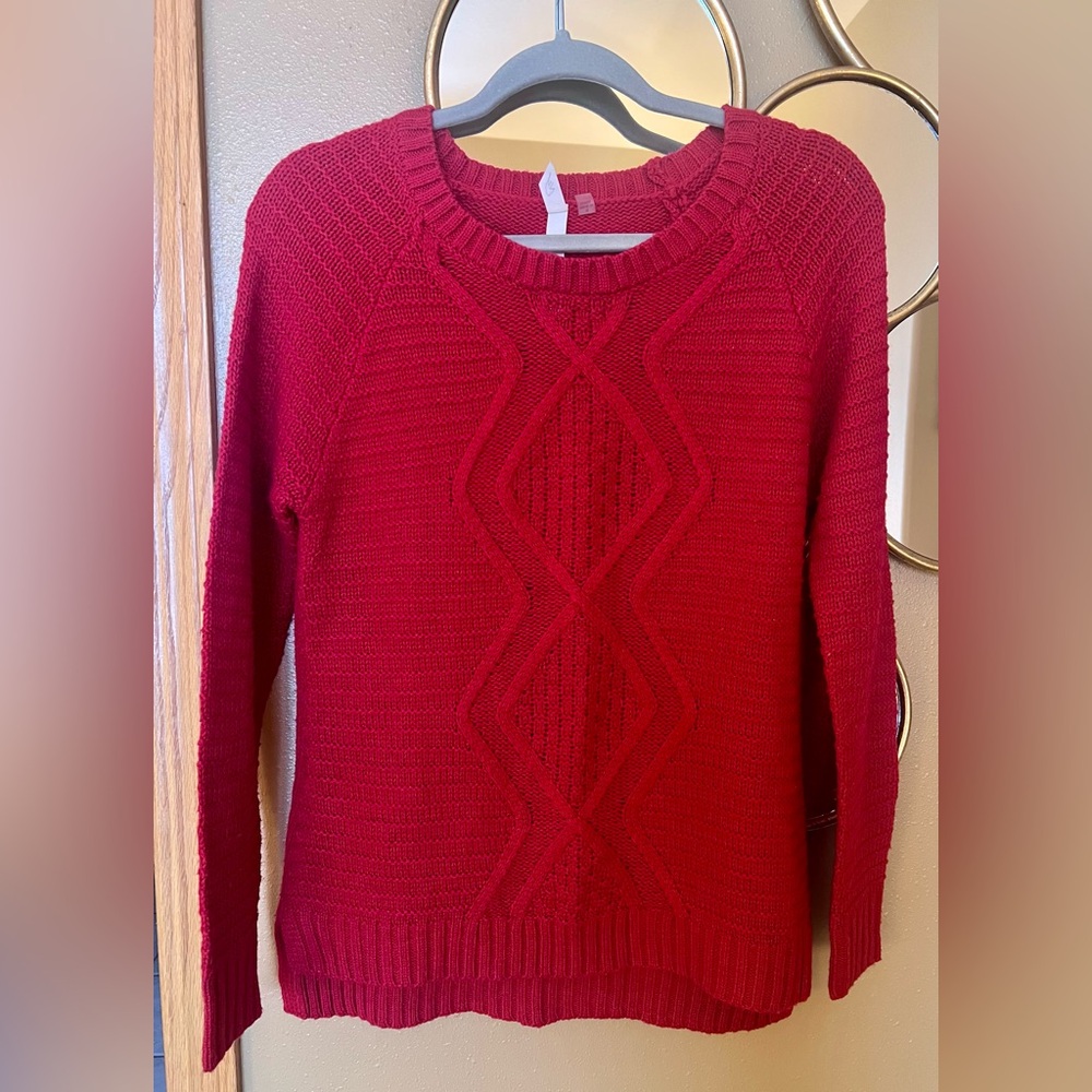 NY Collection Women's Rich Red Crew Neck Sweater